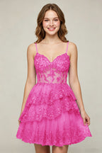 Lavender Sequin Layered Tiered Short Tulle Homecoming Dresses