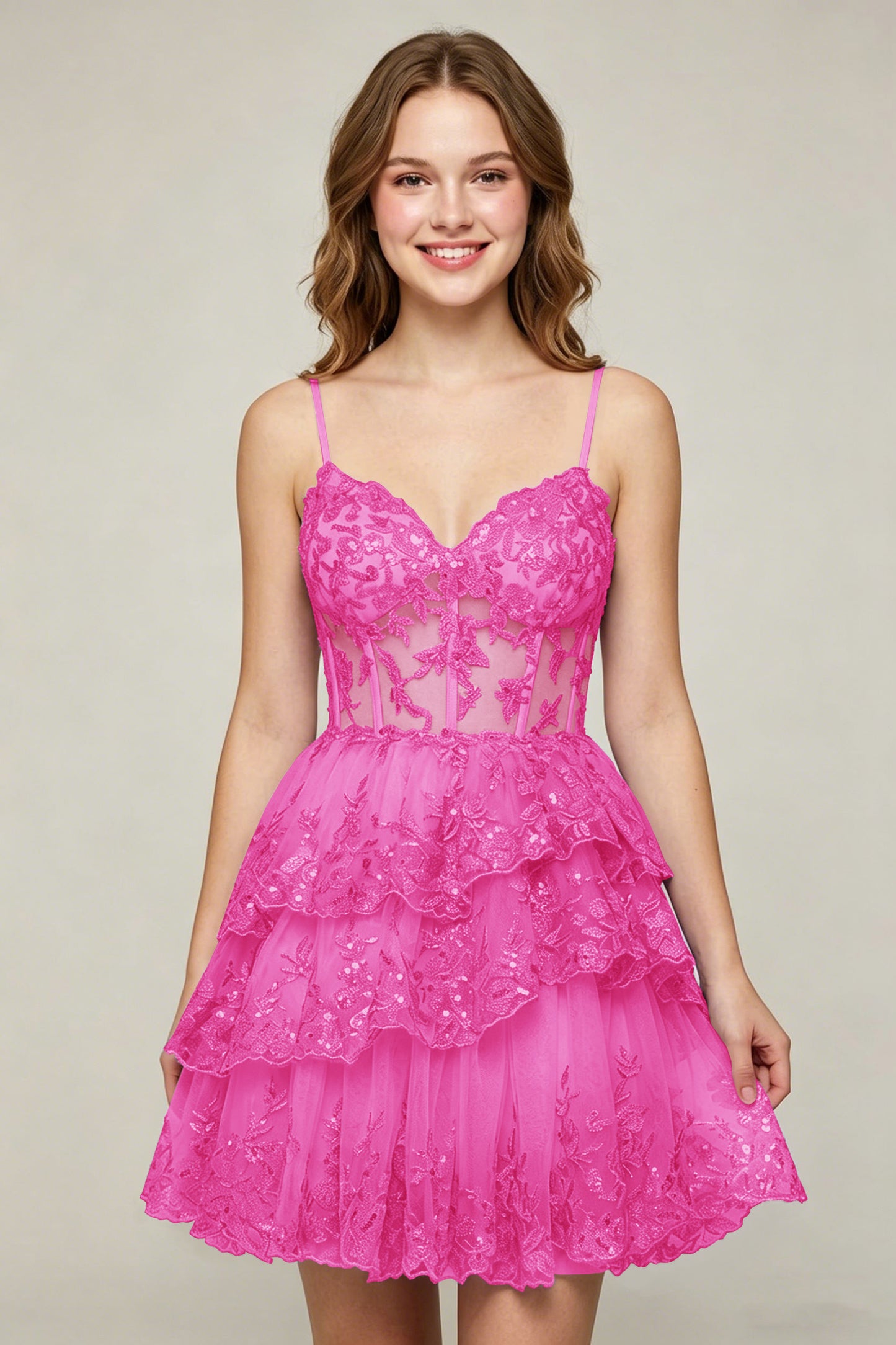 Lavender Sequin Layered Tiered Short Tulle Homecoming Dresses