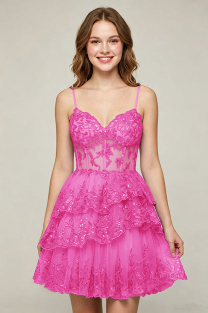 Lavender Sequin Layered Tiered Short Tulle Homecoming Dresses
