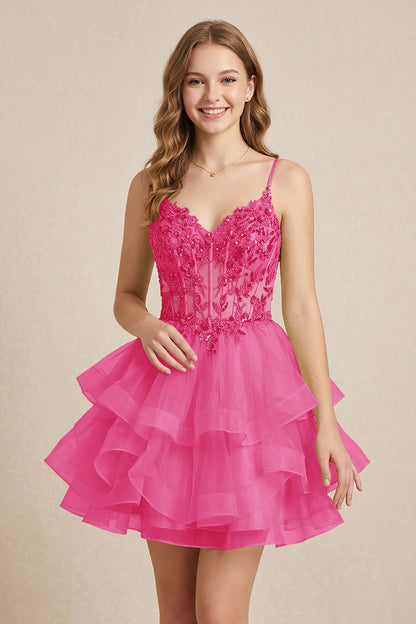 Mint Green Sequin Corset Tiered Tulle Mini Homecoming Dresses