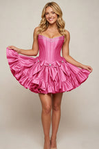 Sweetheart Corset Taffeta Rose Pink Homecoming Dresses with Ruffles