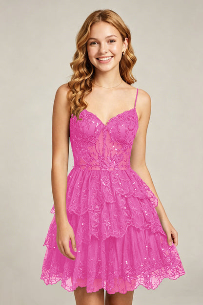 Sweetheart V-Neck Black Lace appliques Homecoming Dresses with Sequins