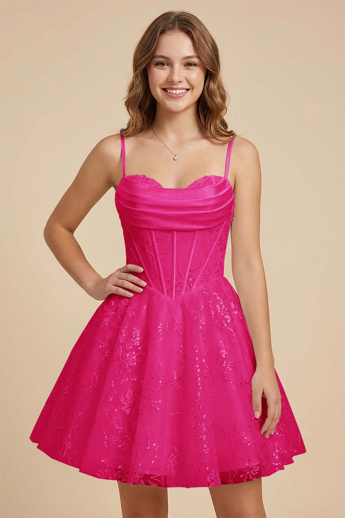 White Cowl Neck Sequin Satin Corset Homecoming Dresses