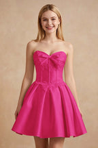 White Strapless Satin Corset Short Homecoming Dresses with Bow