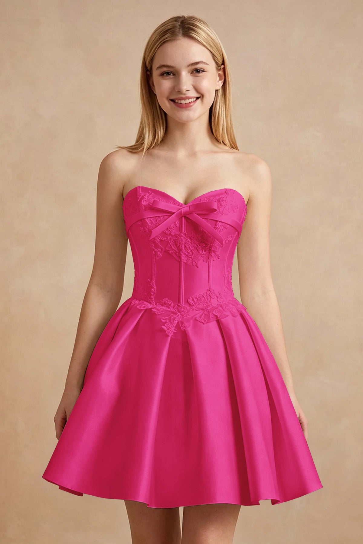 White Strapless Satin Corset Short Homecoming Dresses with Bow