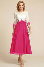 Navy Blue 3/4 Sleeve Two-Tone Lace Chiffon Mother Dresses