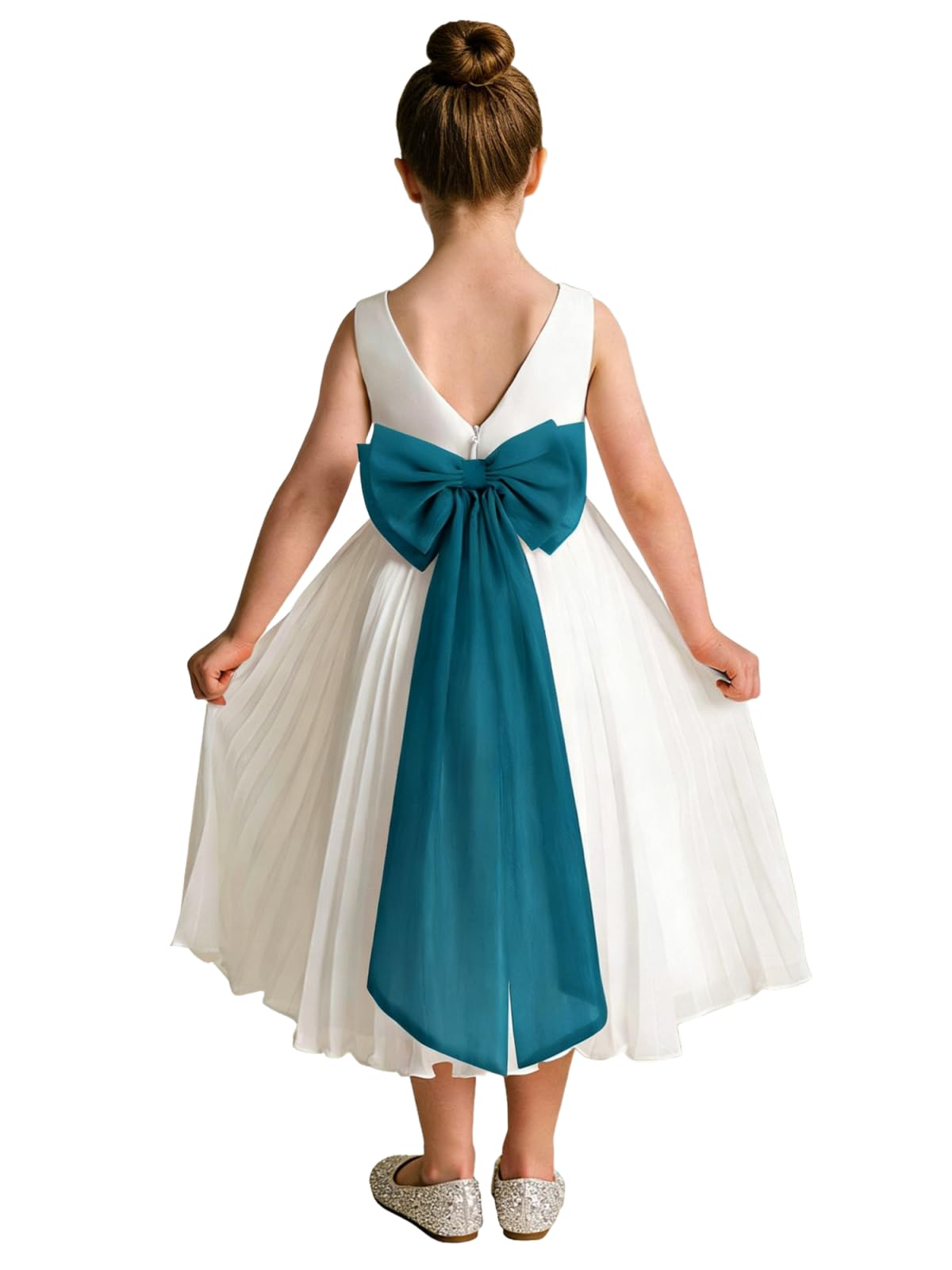 Elegant A-Line Pleated Chiffon Flower Girl Dress with Big Bow Sash