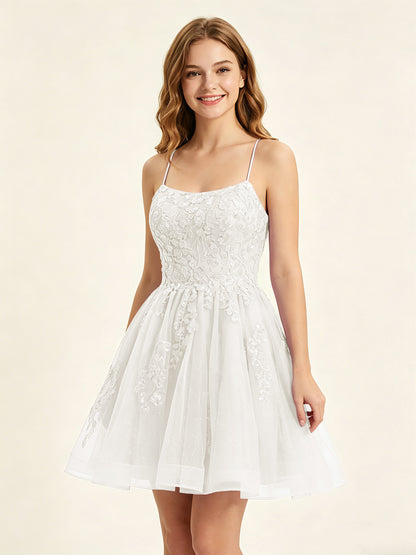 A Line Sequins Lilac Tulle Homecoming Dresses with Appliques