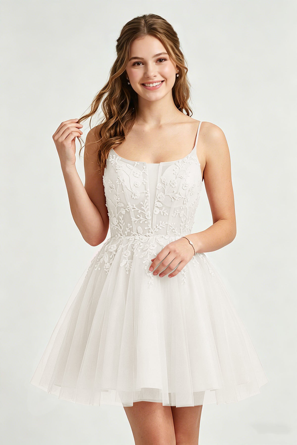 A Line Spaghetti Straps Pink Tulle Homecoming Dresses With Sequins