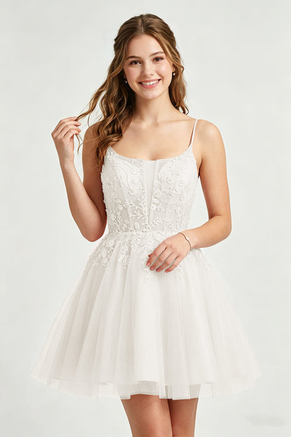 A Line Spaghetti Straps Pink Tulle Homecoming Dresses With Sequins