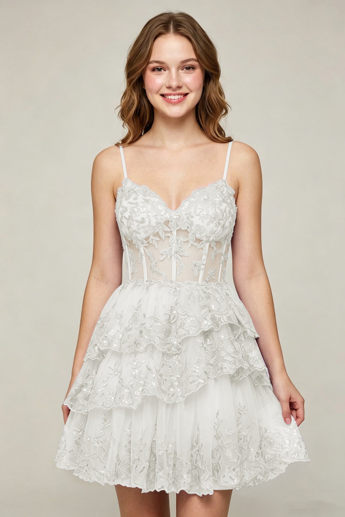 Lavender Sequin Layered Tiered Short Tulle Homecoming Dresses