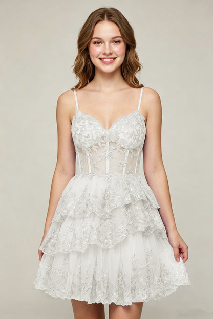 Lavender Sequin Layered Tiered Short Tulle Homecoming Dresses