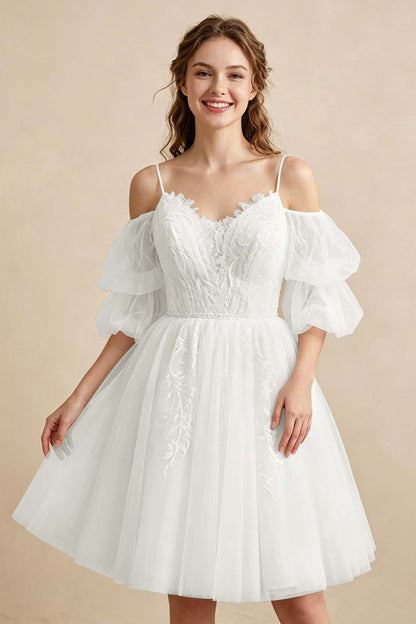 White Off the Shoulder Sweetheart V-Neck Tulle Homecoming Dresses