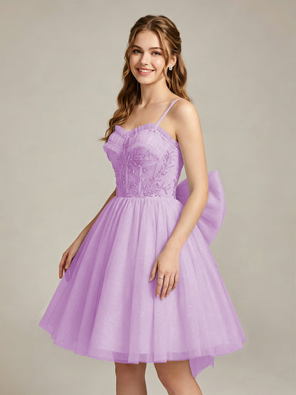 A-Line Light Cyan Sweetheart Tulle Homecoming Dresses with Lace Appliques