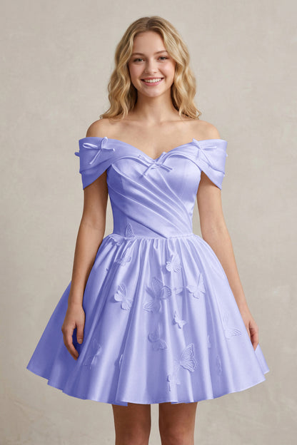 A Line Off Shoulder Ivory Satin Short Homecoming Dresses