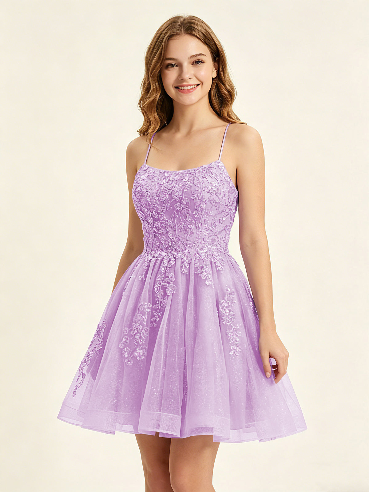 A Line Sequins Lilac Tulle Homecoming Dresses with Appliques