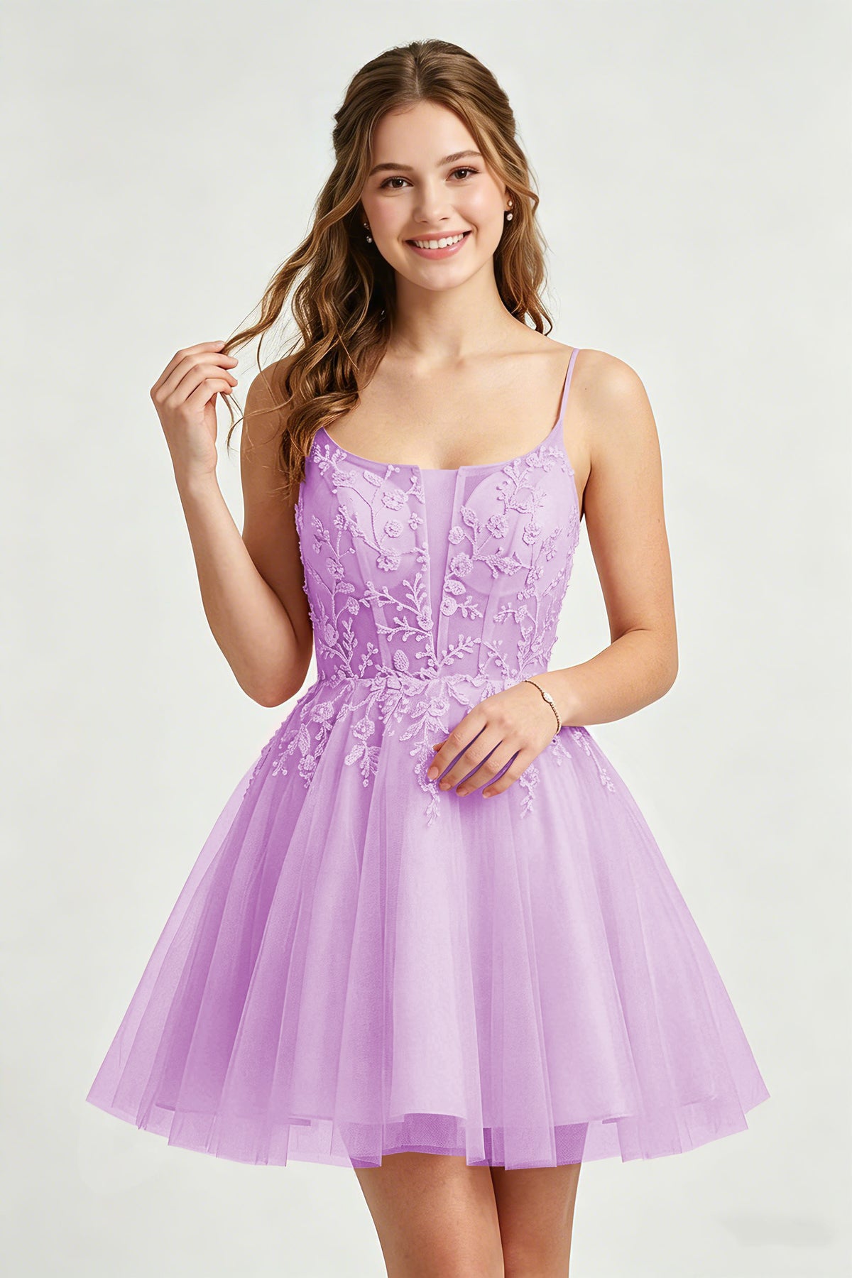 A Line Spaghetti Straps Pink Tulle Homecoming Dresses With Sequins