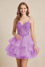 Mint Green Sequin Corset Tiered Tulle Mini Homecoming Dresses