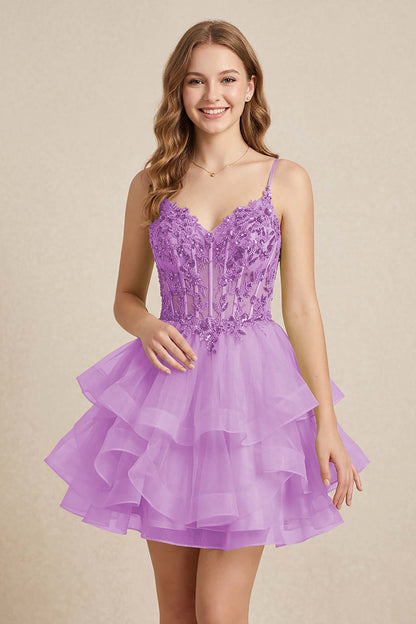 Mint Green Sequin Corset Tiered Tulle Mini Homecoming Dresses
