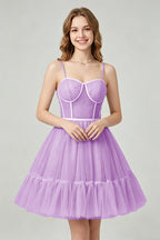 Sweetheart Neckline Brown Tulle Corset Homecoming Dresses with Pearl Accents