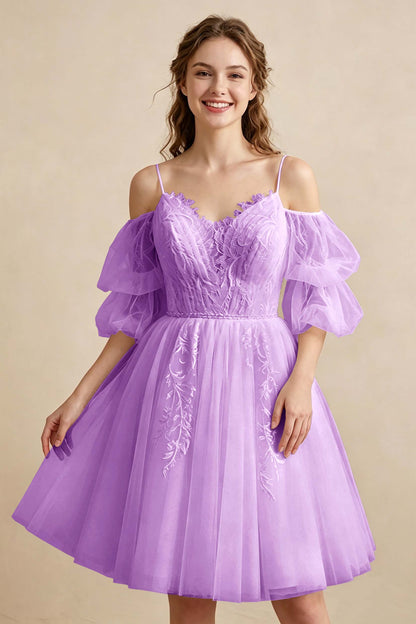 White Off the Shoulder Sweetheart V-Neck Tulle Homecoming Dresses