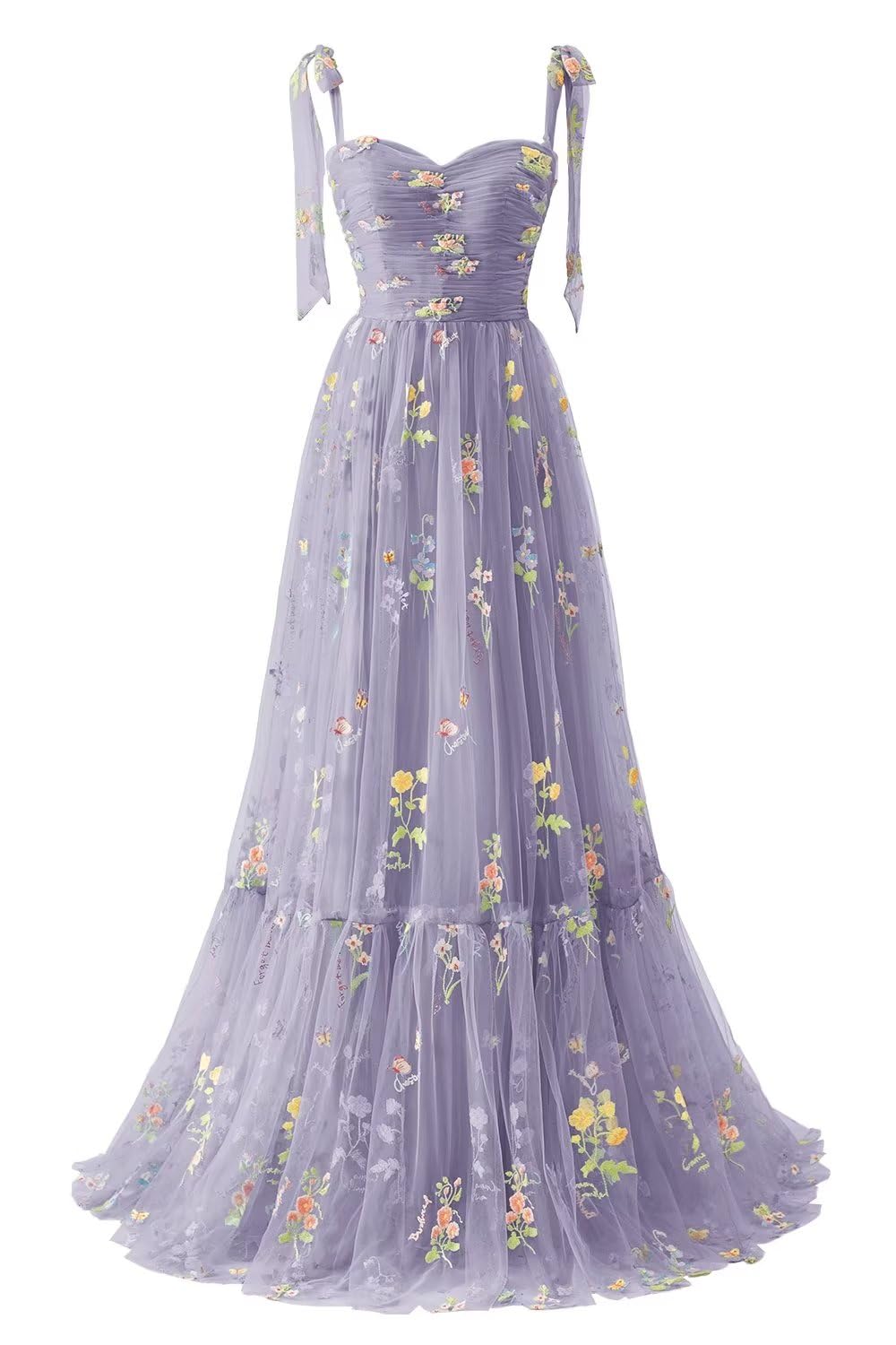 Black Floral Embroidery Tulle Flower Girl Dress with Tie Straps