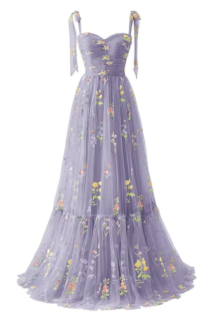 Black Floral Embroidery Tulle Flower Girl Dress with Tie Straps