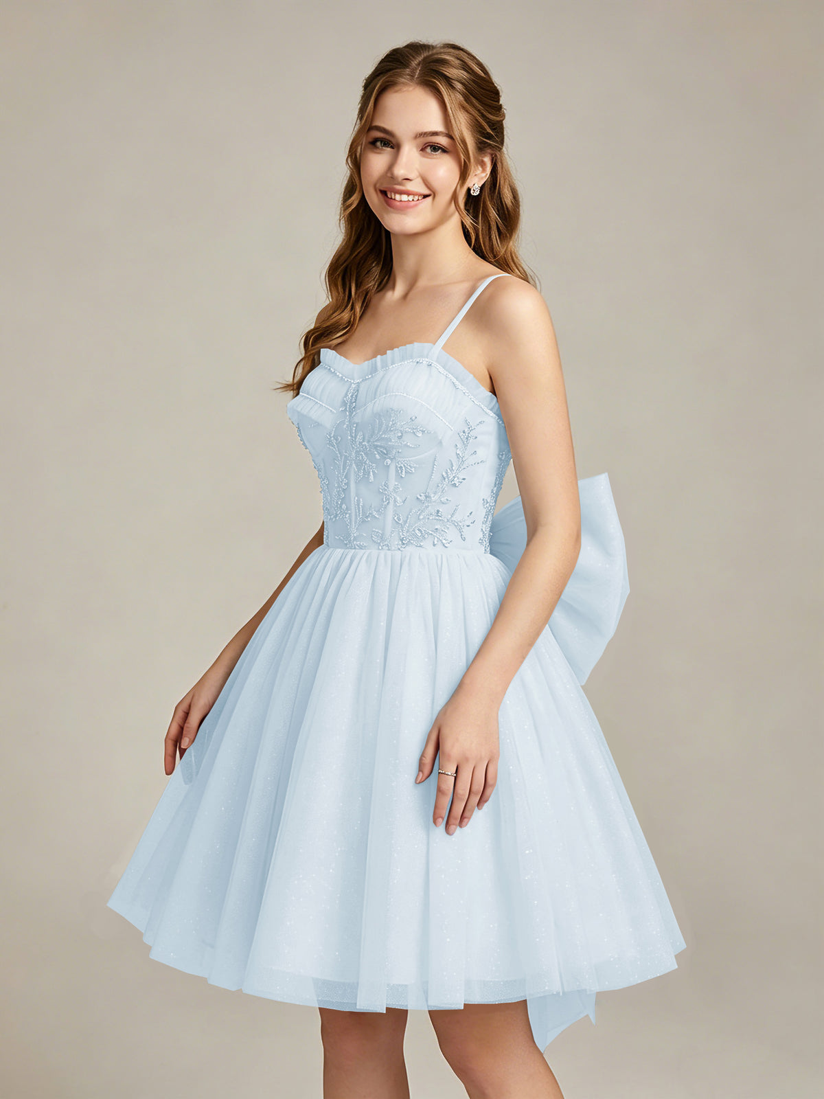 A-Line Light Cyan Sweetheart Tulle Homecoming Dresses with Lace Appliques