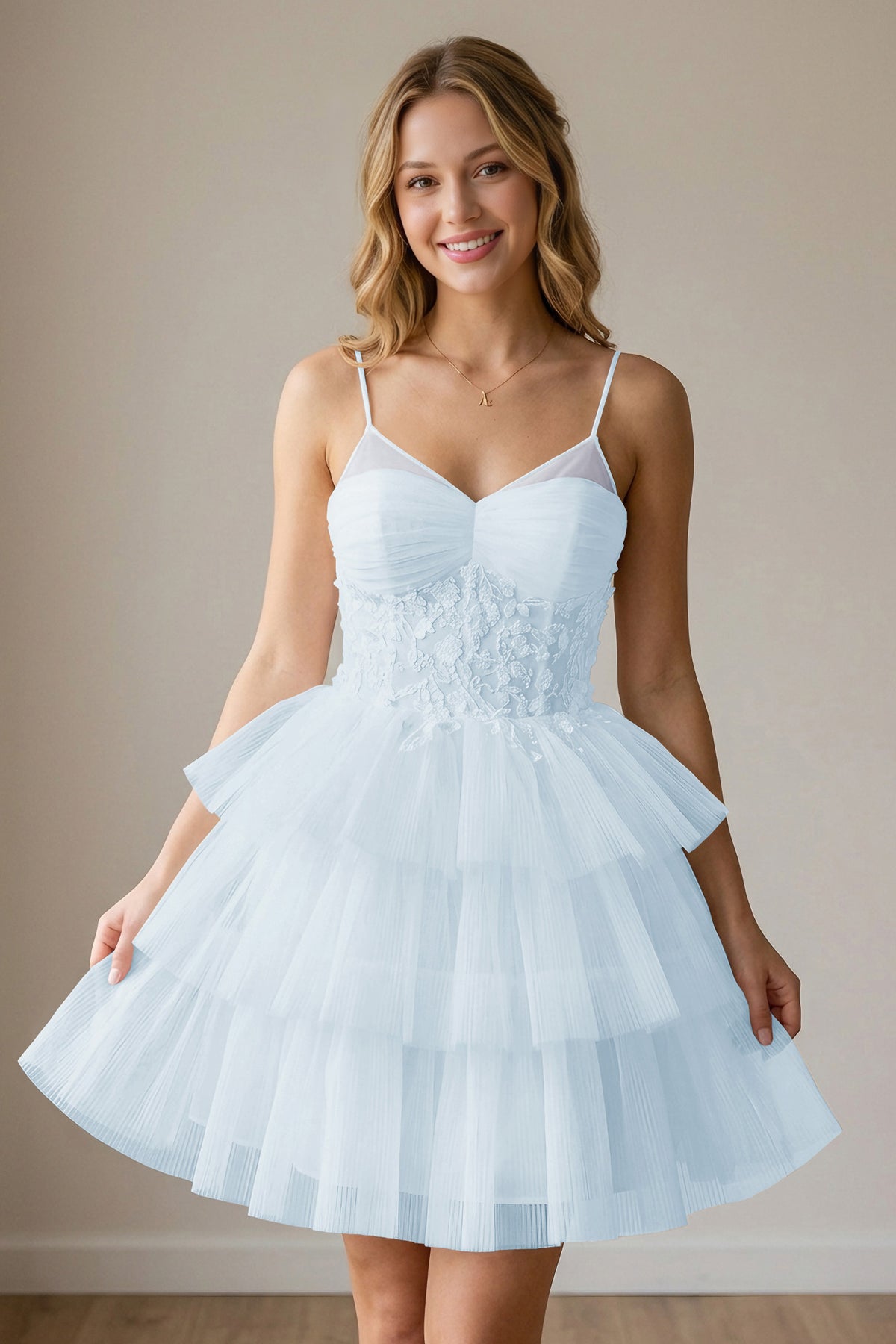 White Corset Tulle Short Homecoming Dresses With Tiered Ruffle