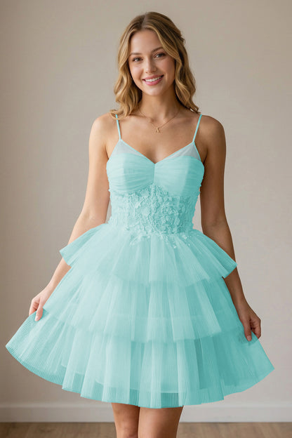 White Corset Tulle Short Homecoming Dresses With Tiered Ruffle