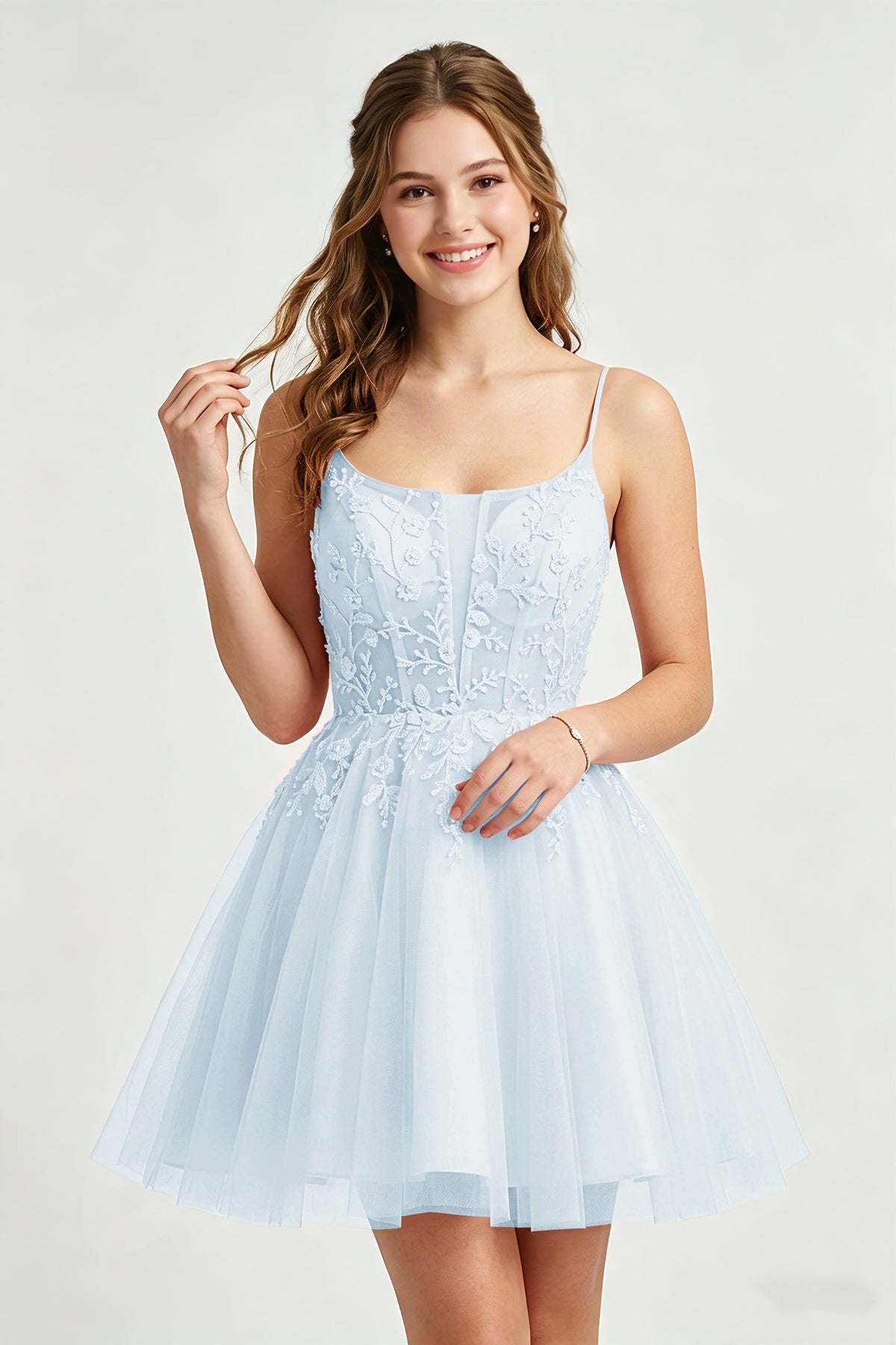 A Line Spaghetti Straps Pink Tulle Homecoming Dresses With Sequins