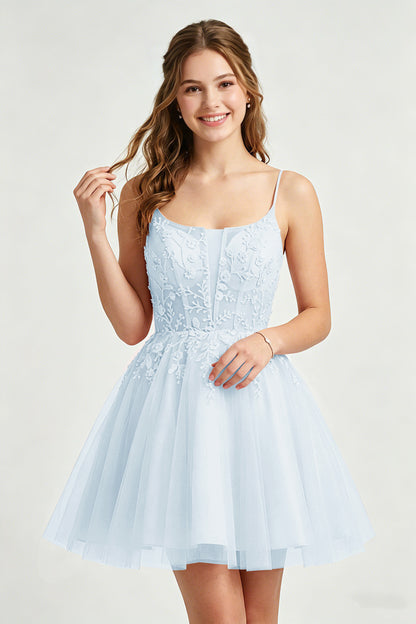 A Line Spaghetti Straps Pink Tulle Homecoming Dresses With Sequins