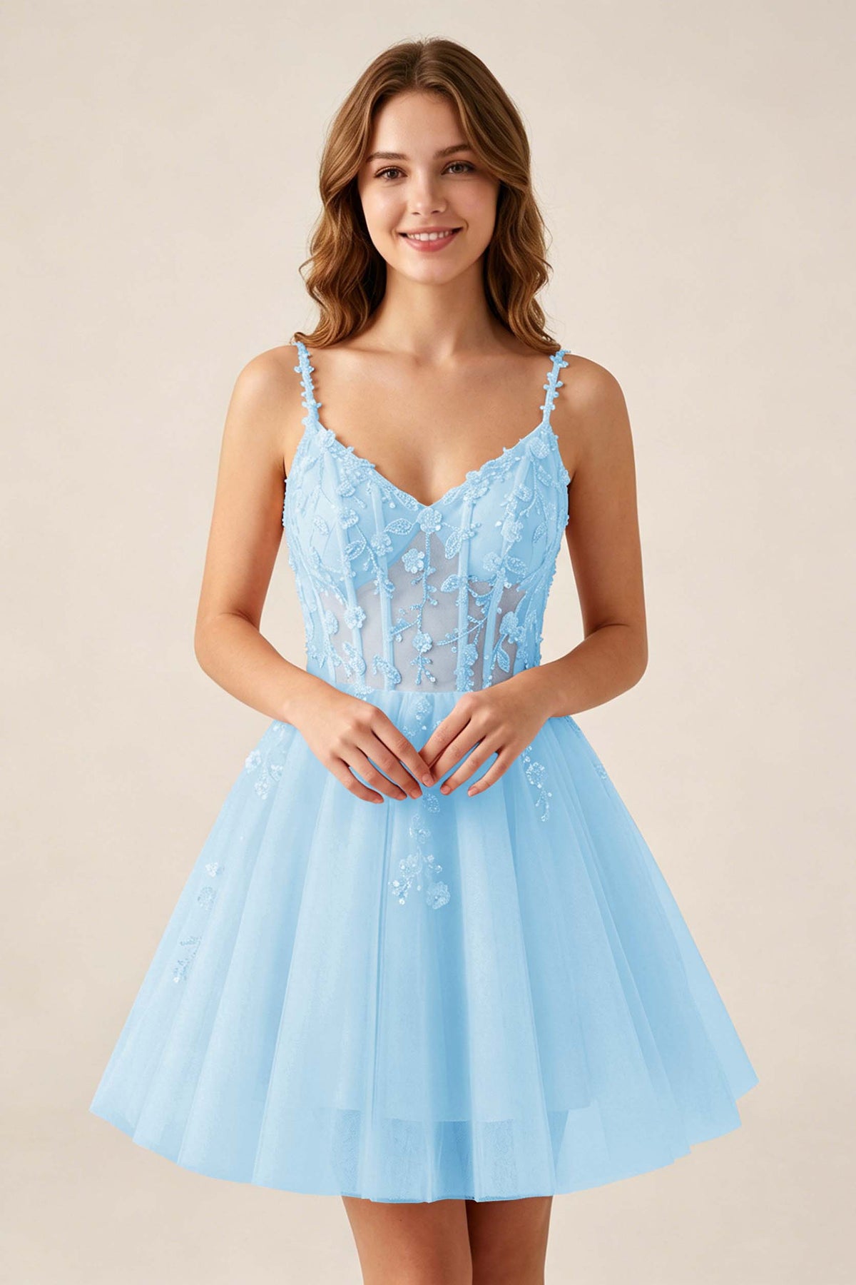 Blush Pink Sequin Corset Sleeveless Short Tulle Homecoming Dresses
