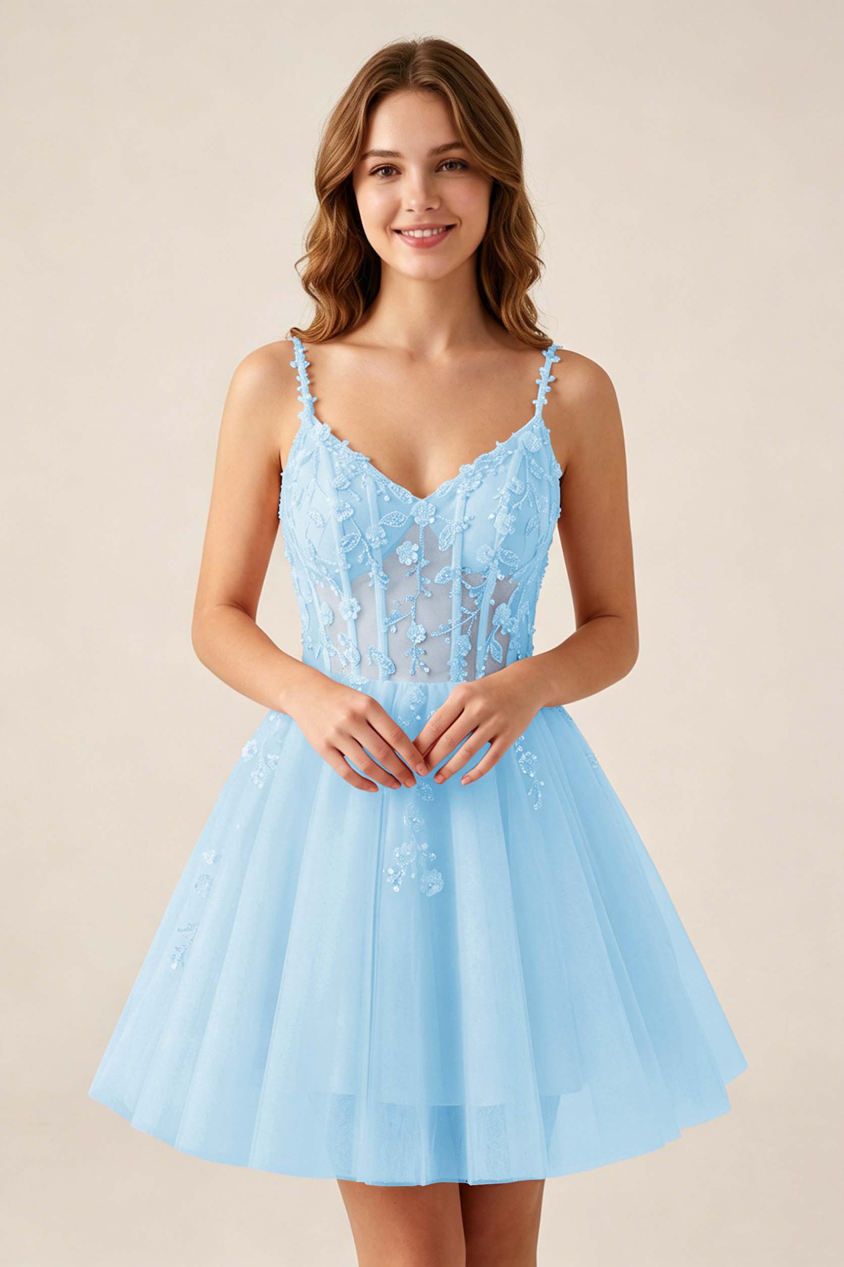 Blush Pink Sequin Corset Sleeveless Short Tulle Homecoming Dresses