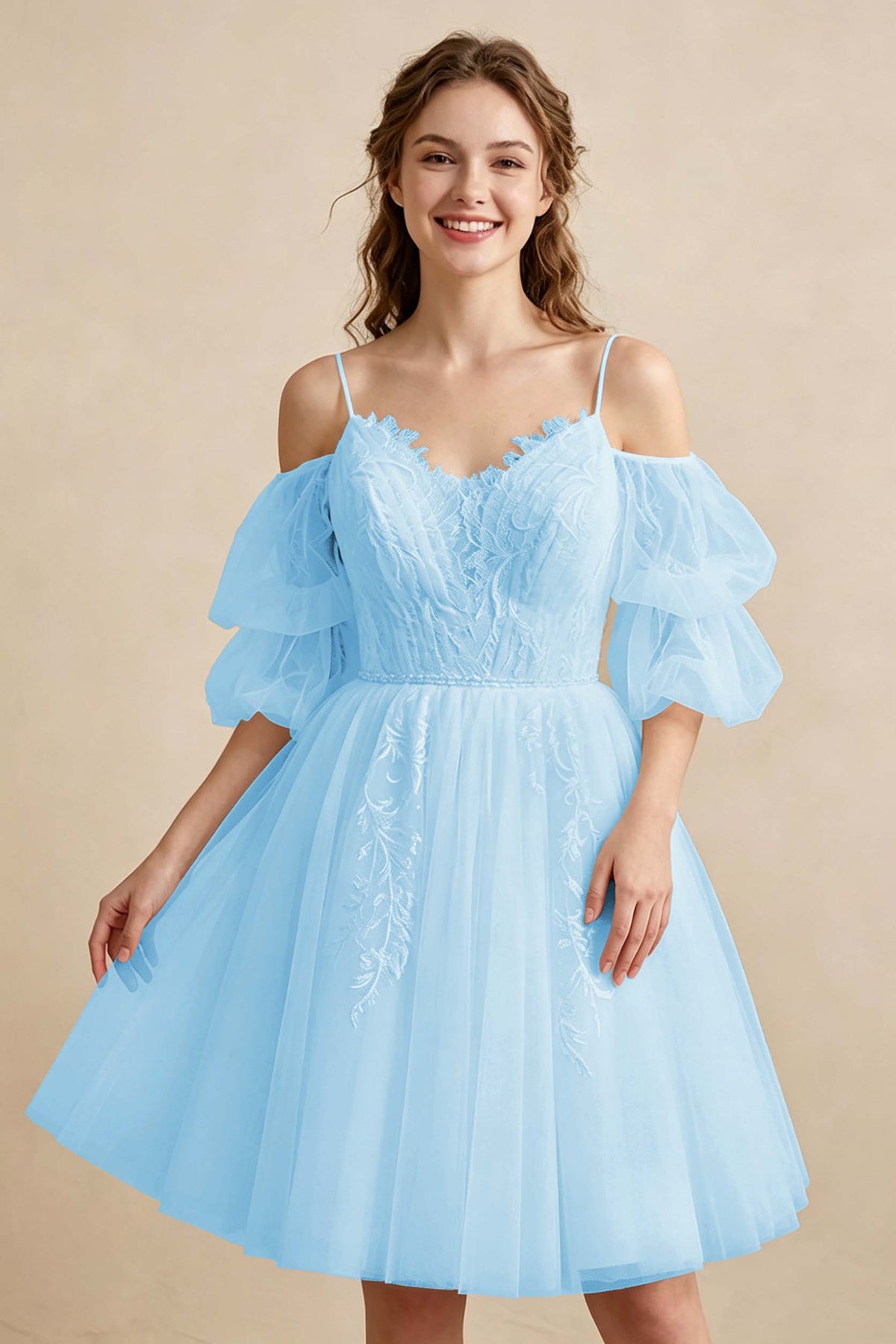 White Off the Shoulder Sweetheart V-Neck Tulle Homecoming Dresses