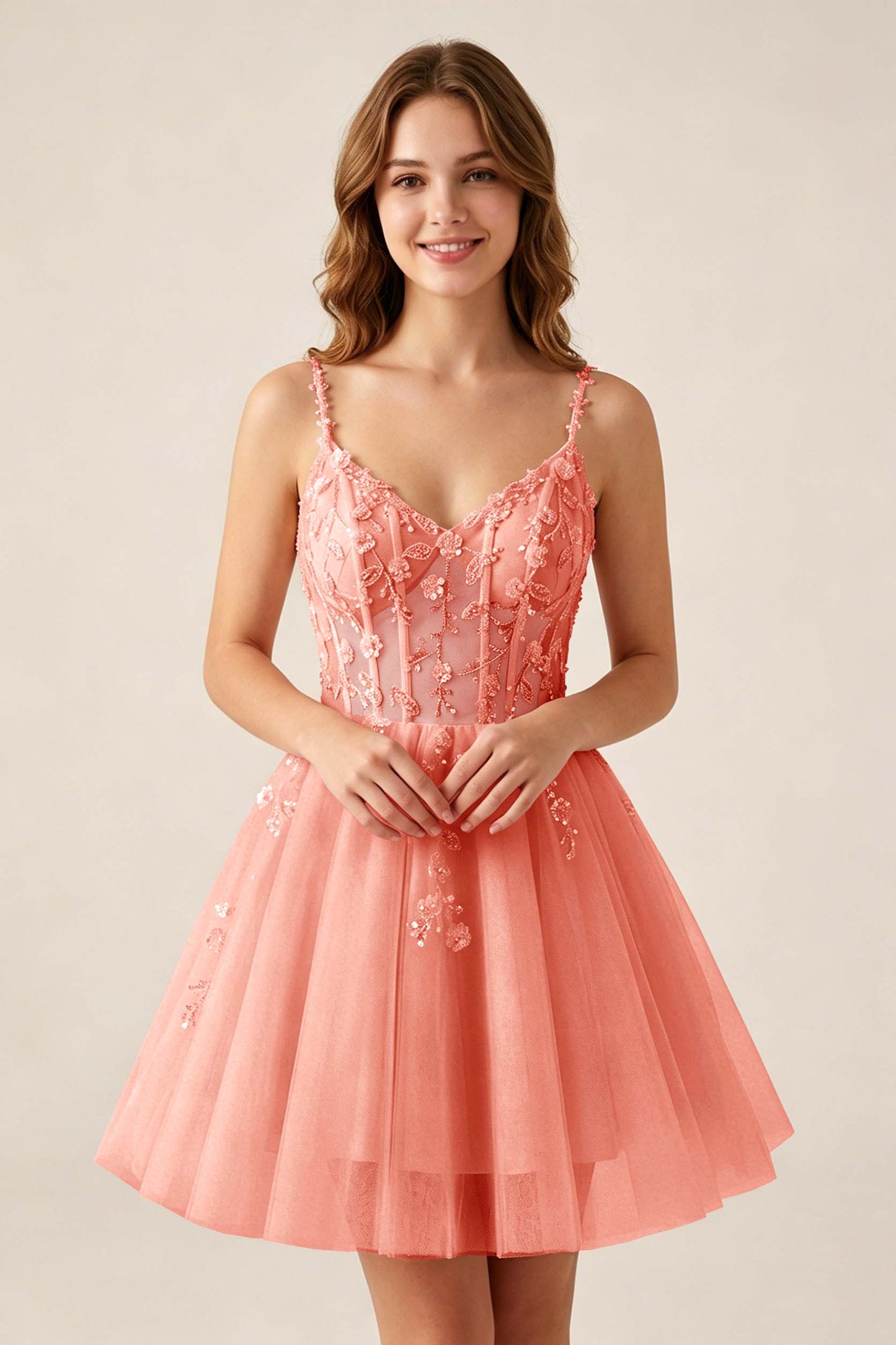 Blush Pink Sequin Corset Sleeveless Short Tulle Homecoming Dresses
