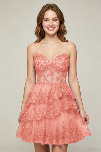 Lavender Sequin Layered Tiered Short Tulle Homecoming Dresses