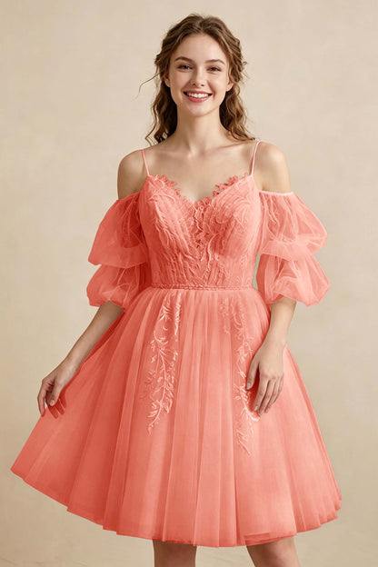 White Off the Shoulder Sweetheart V-Neck Tulle Homecoming Dresses