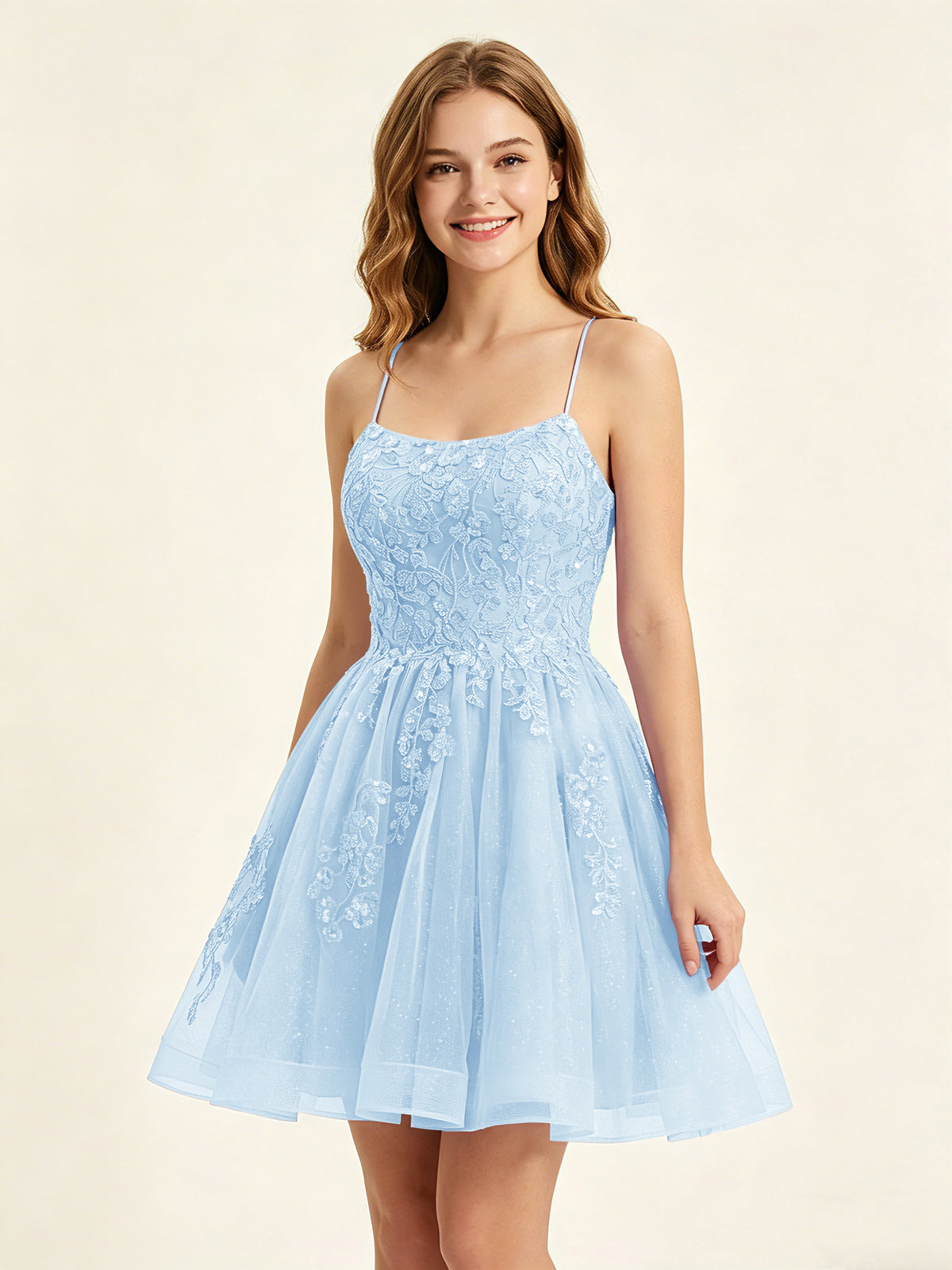 A Line Sequins Lilac Tulle Homecoming Dresses with Appliques