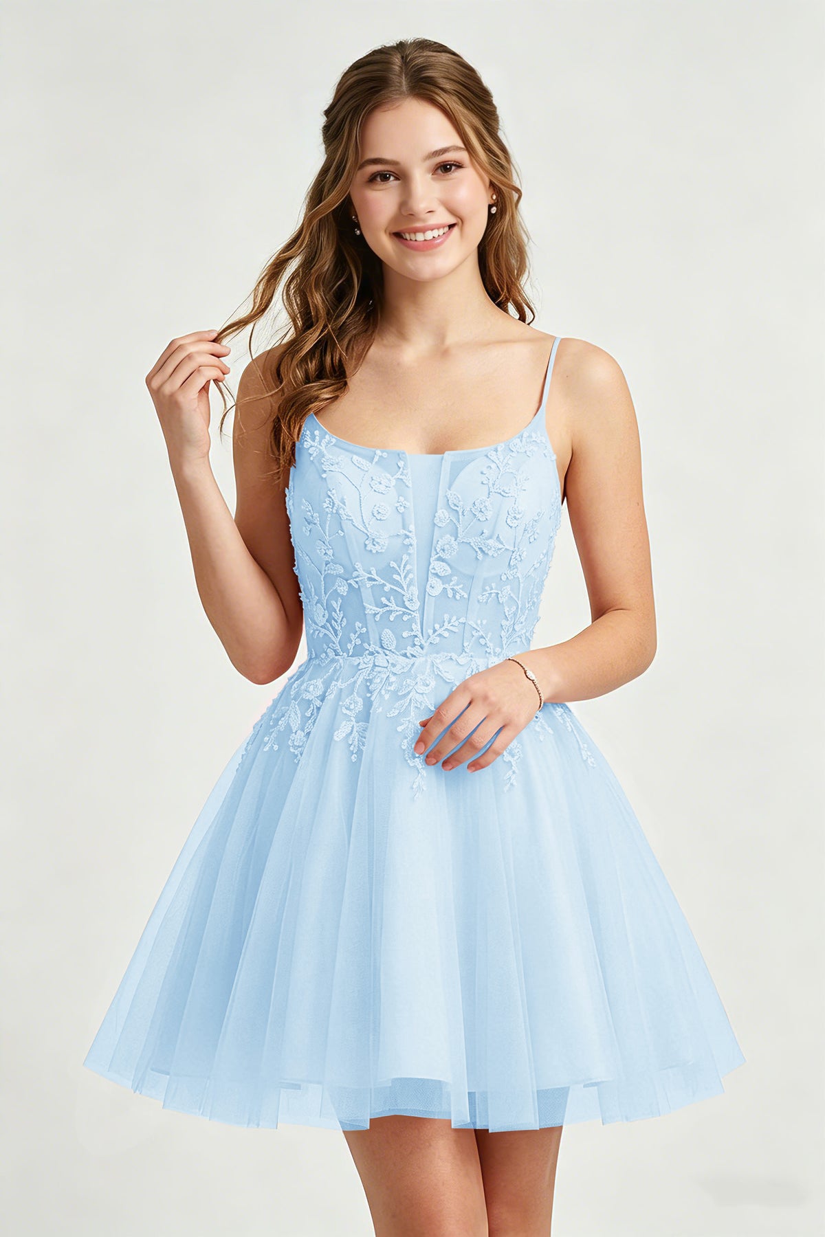 A Line Spaghetti Straps Pink Tulle Homecoming Dresses With Sequins