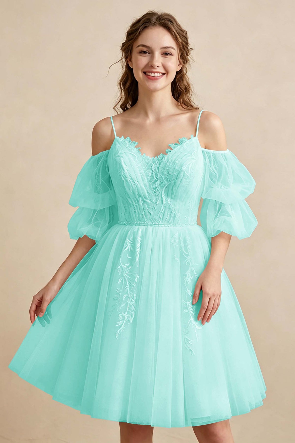White Off the Shoulder Sweetheart V-Neck Tulle Homecoming Dresses