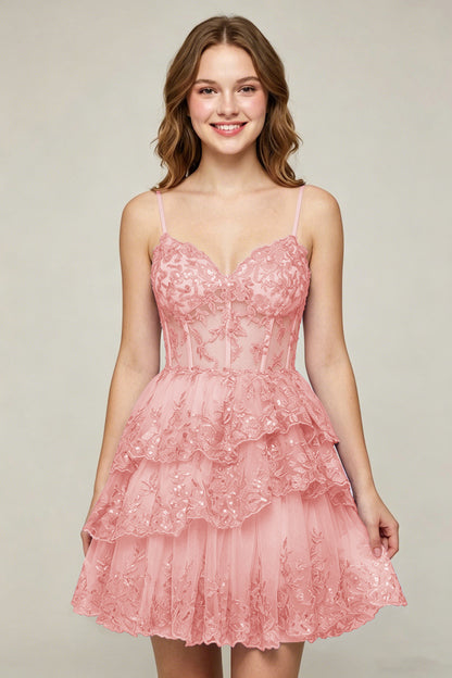 Lavender Sequin Layered Tiered Short Tulle Homecoming Dresses