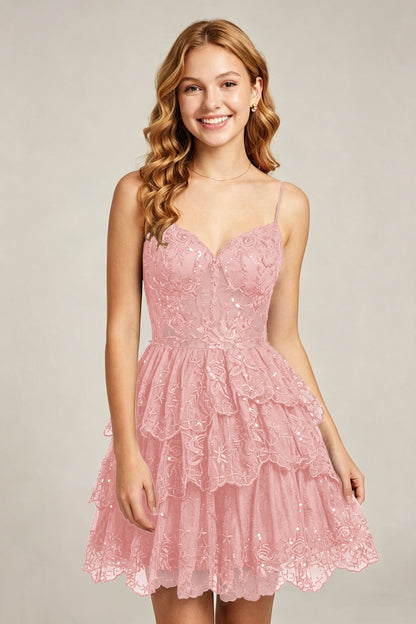 Sweetheart V-Neck Black Lace appliques Homecoming Dresses with Sequins