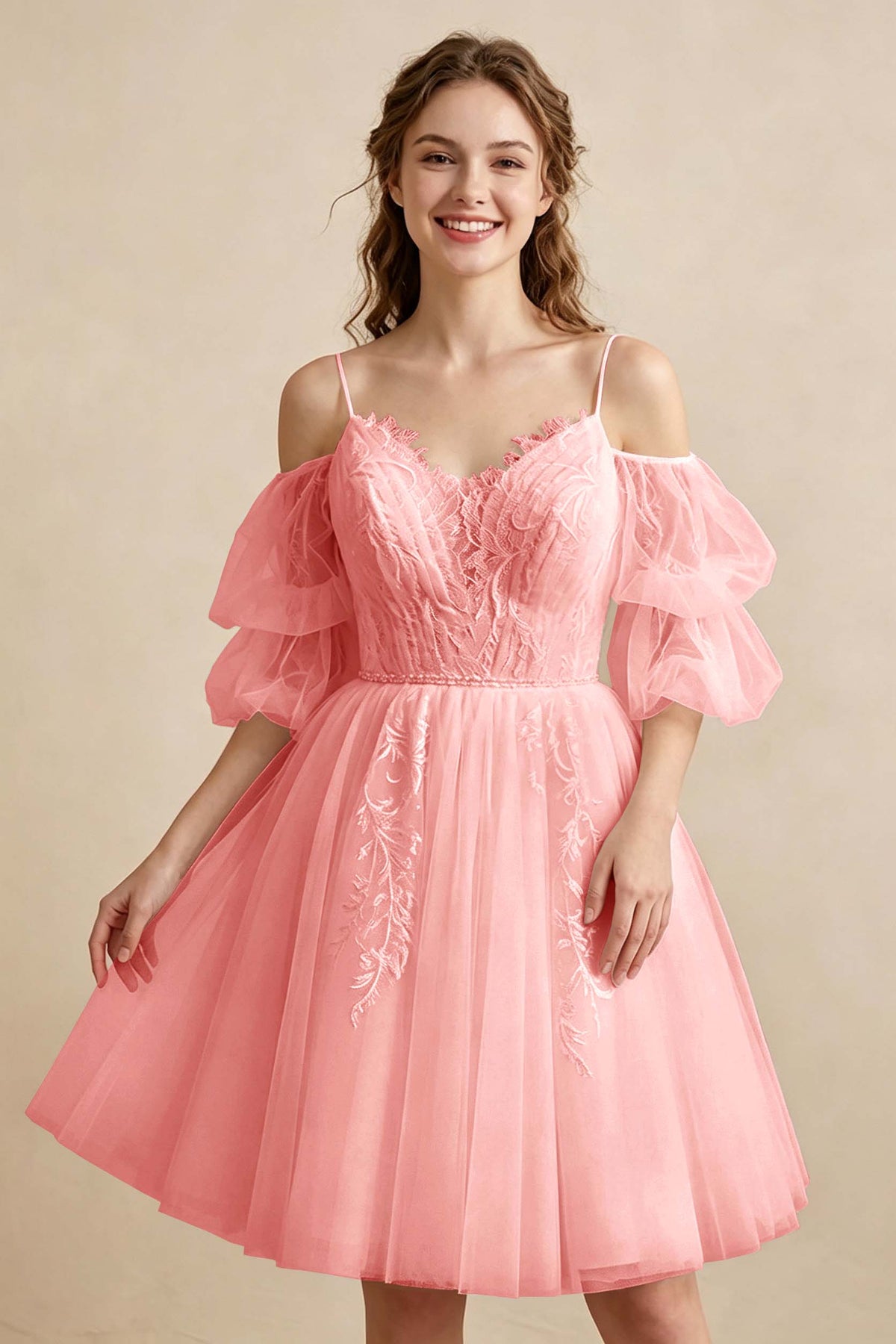 White Off the Shoulder Sweetheart V-Neck Tulle Homecoming Dresses
