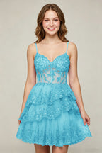 Lavender Sequin Layered Tiered Short Tulle Homecoming Dresses