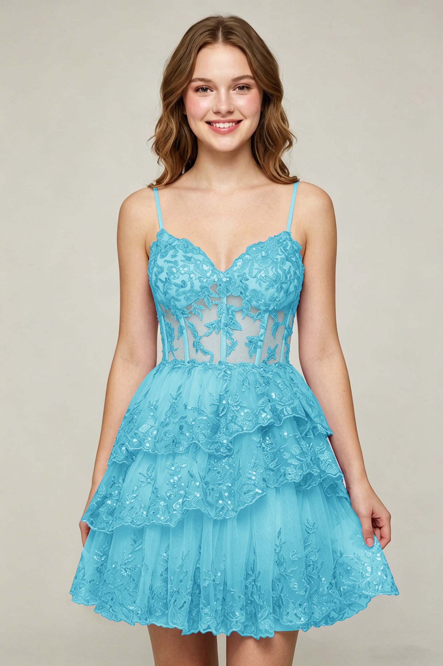 Lavender Sequin Layered Tiered Short Tulle Homecoming Dresses