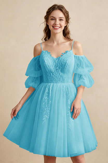 White Off the Shoulder Sweetheart V-Neck Tulle Homecoming Dresses