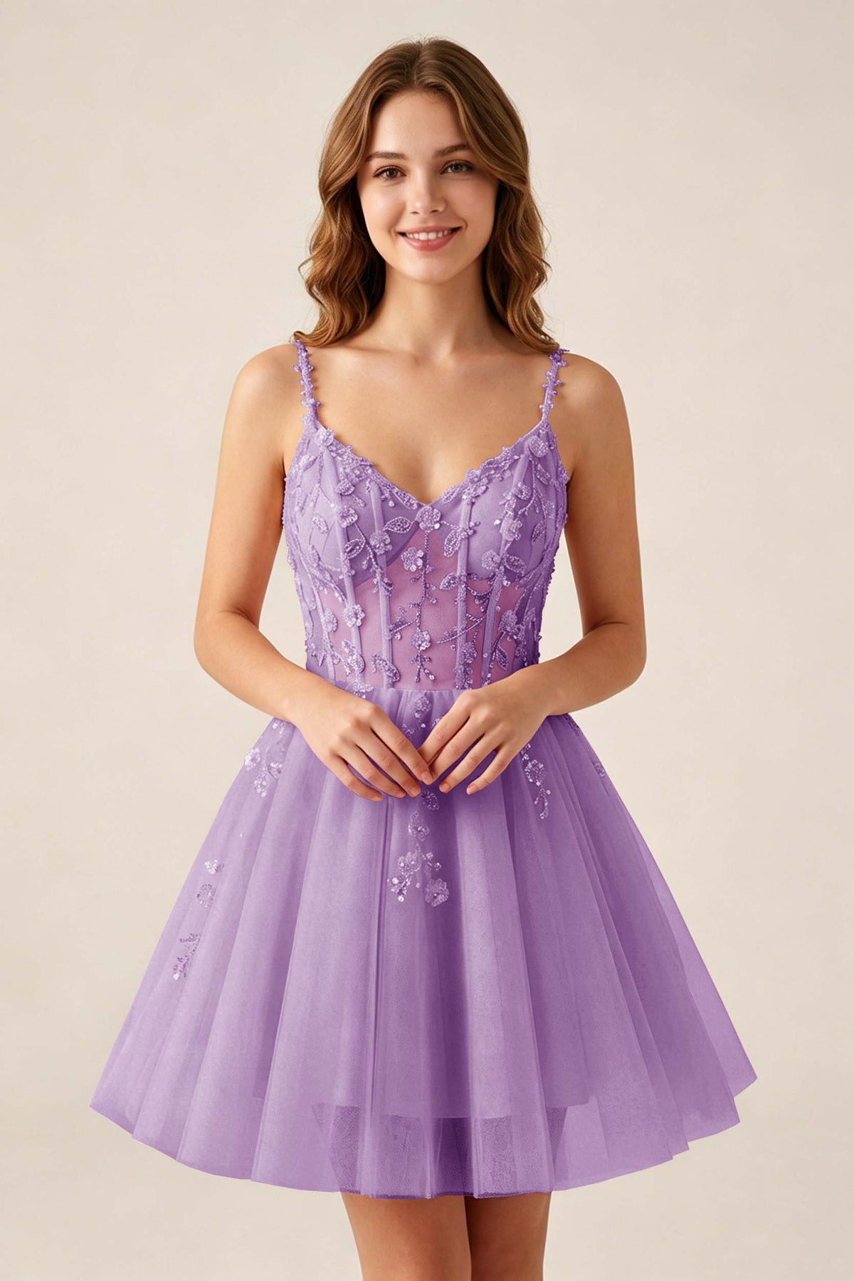 Blush Pink Sequin Corset Sleeveless Short Tulle Homecoming Dresses