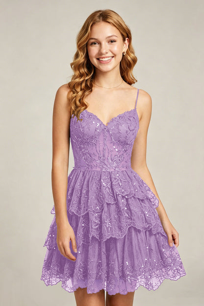 Sweetheart V-Neck Black Lace appliques Homecoming Dresses with Sequins