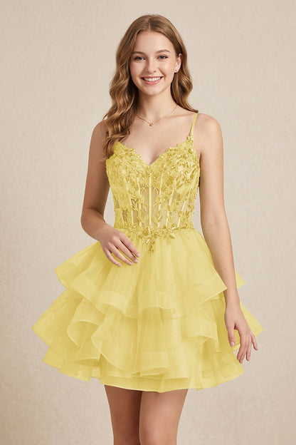 Mint Green Sequin Corset Tiered Tulle Mini Homecoming Dresses